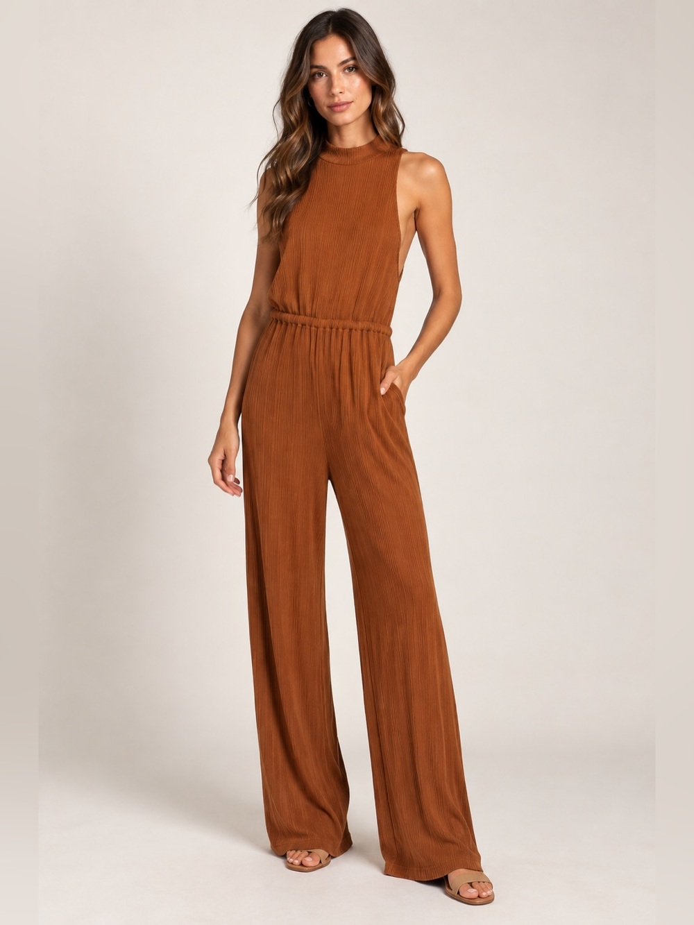 House of Harlow x REVOLVE Caro Terracotta Ribbed Jumpsuit Sofia Richie